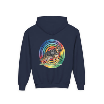 Youth Hoodie — Rainbow Paw & German Shepherd Graphic - Kindness Ripples
