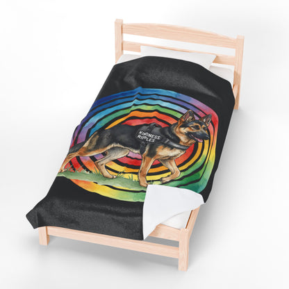 Velveteen Plush Blanket — German Shepherd "Kindness Ripples" Rainbow Throw