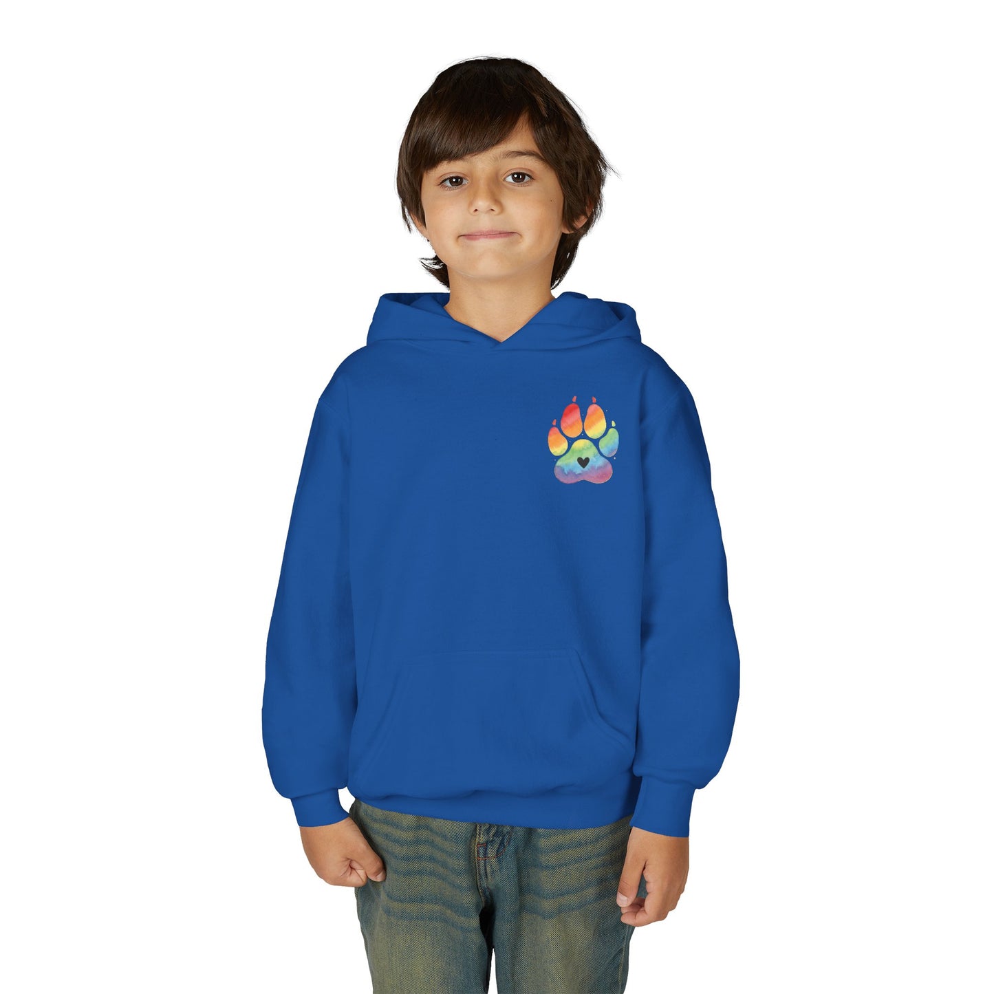 Youth Hoodie — Rainbow Paw & German Shepherd Graphic - Kindness Ripples