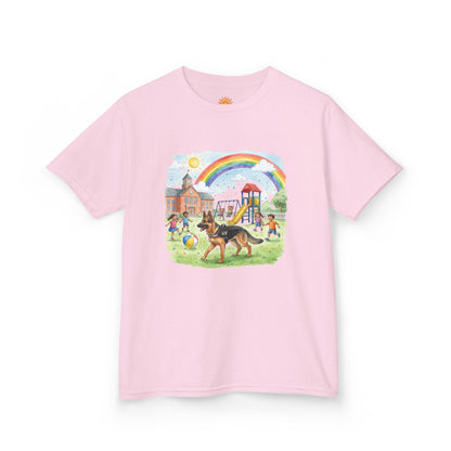 Kids T-Shirt — Playful Park Scene with Rainbow, Playground & Dog