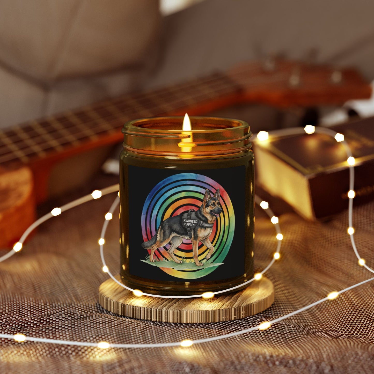 Coconut Apricot Scented Candle — Rainbow German Shepherd 4oz/9oz