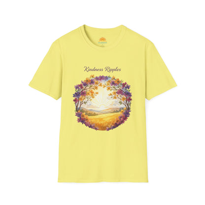 Unisex Softstyle Kindness Ripples Dogwoods and Sunshine T-Shirt, Cookeville, TN, Purple and Gold, Waterfall Capital of the World