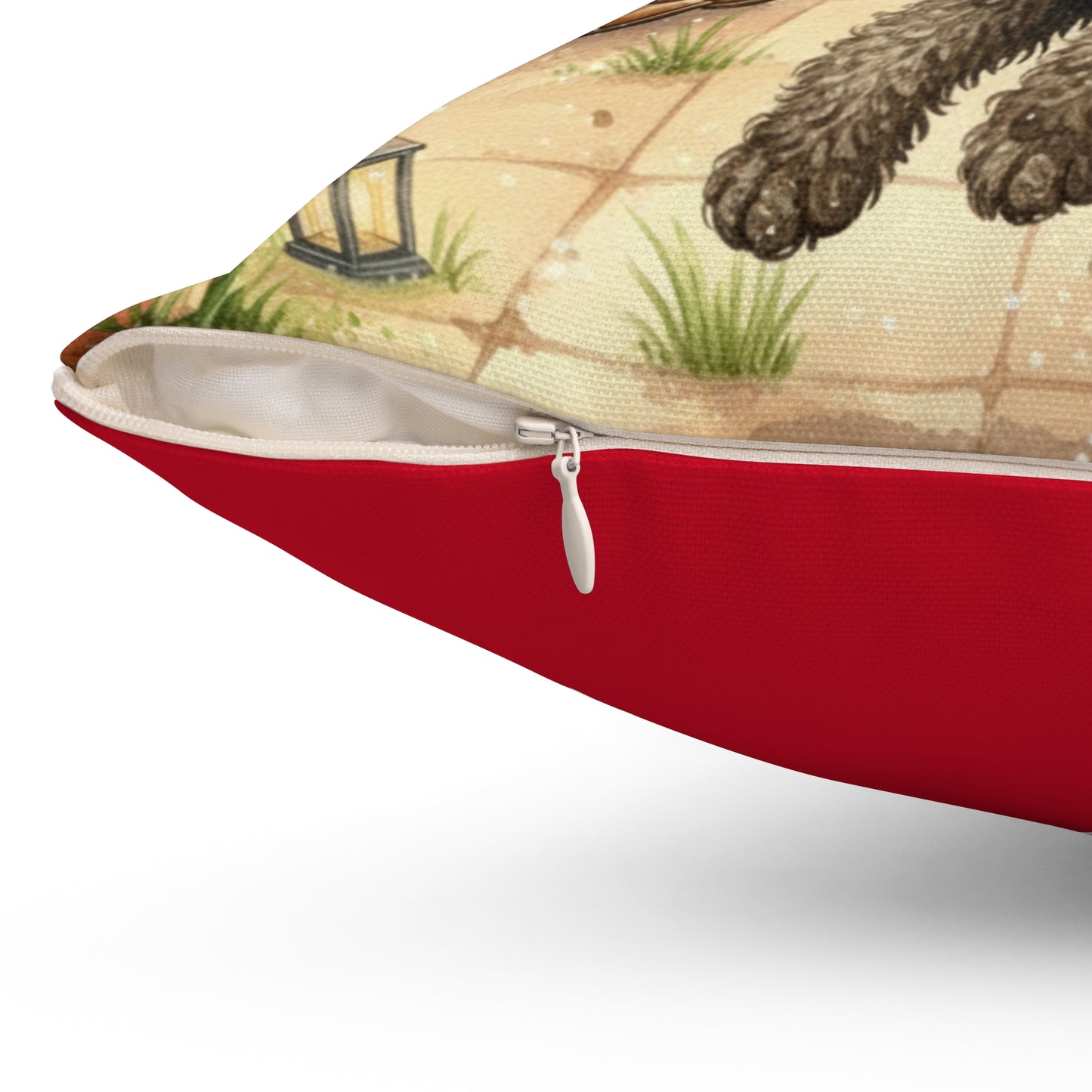 Square Pillow - Curly Haired Doodle Holiday Picnic Fun Design