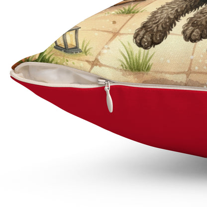 Square Pillow - Curly Haired Doodle Holiday Picnic Fun Design