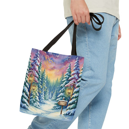 Enchanting Watercolor Winter Wonderland Tote Bag - Festive Holiday Gift & Everyday Carryall | 3 Sizes, Custom Handles