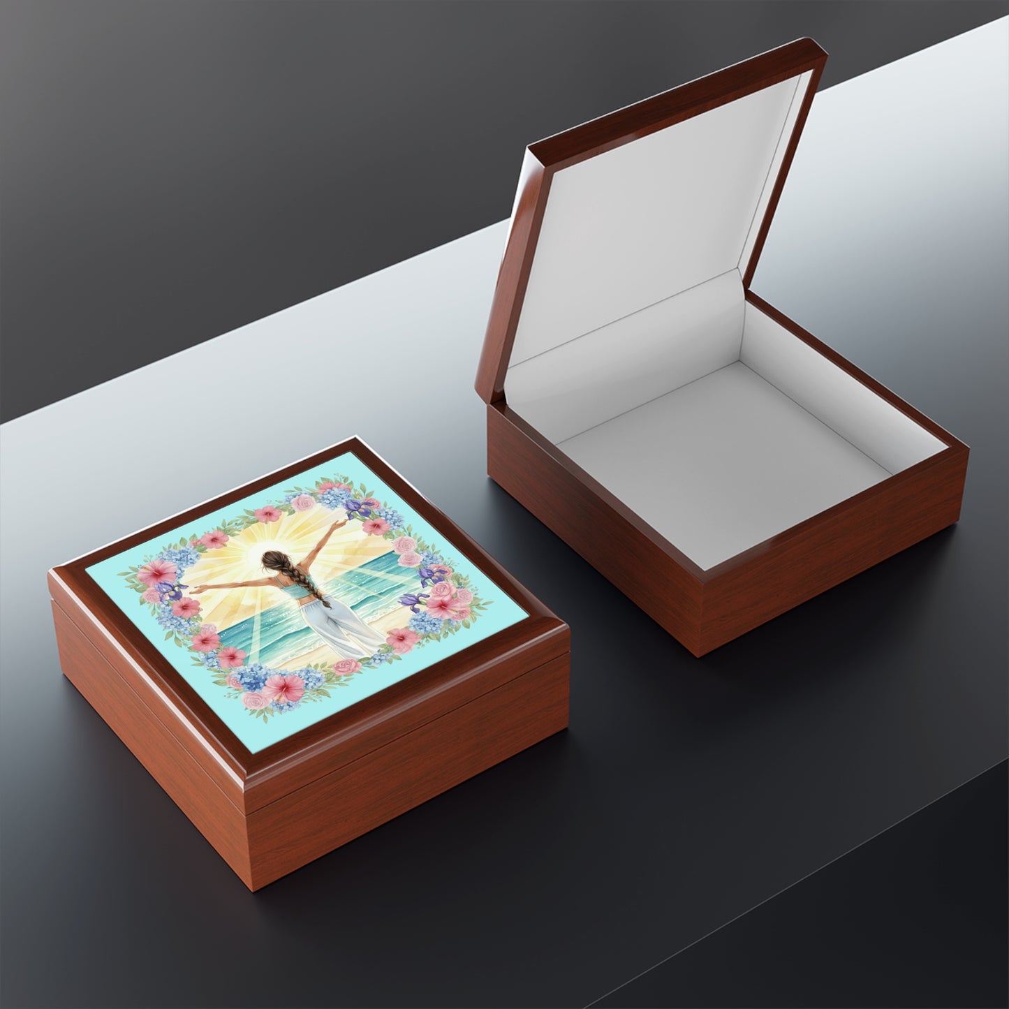 The Vivian - Ocean Breeze Jewelry Box with Floral Design for Treasure Storage