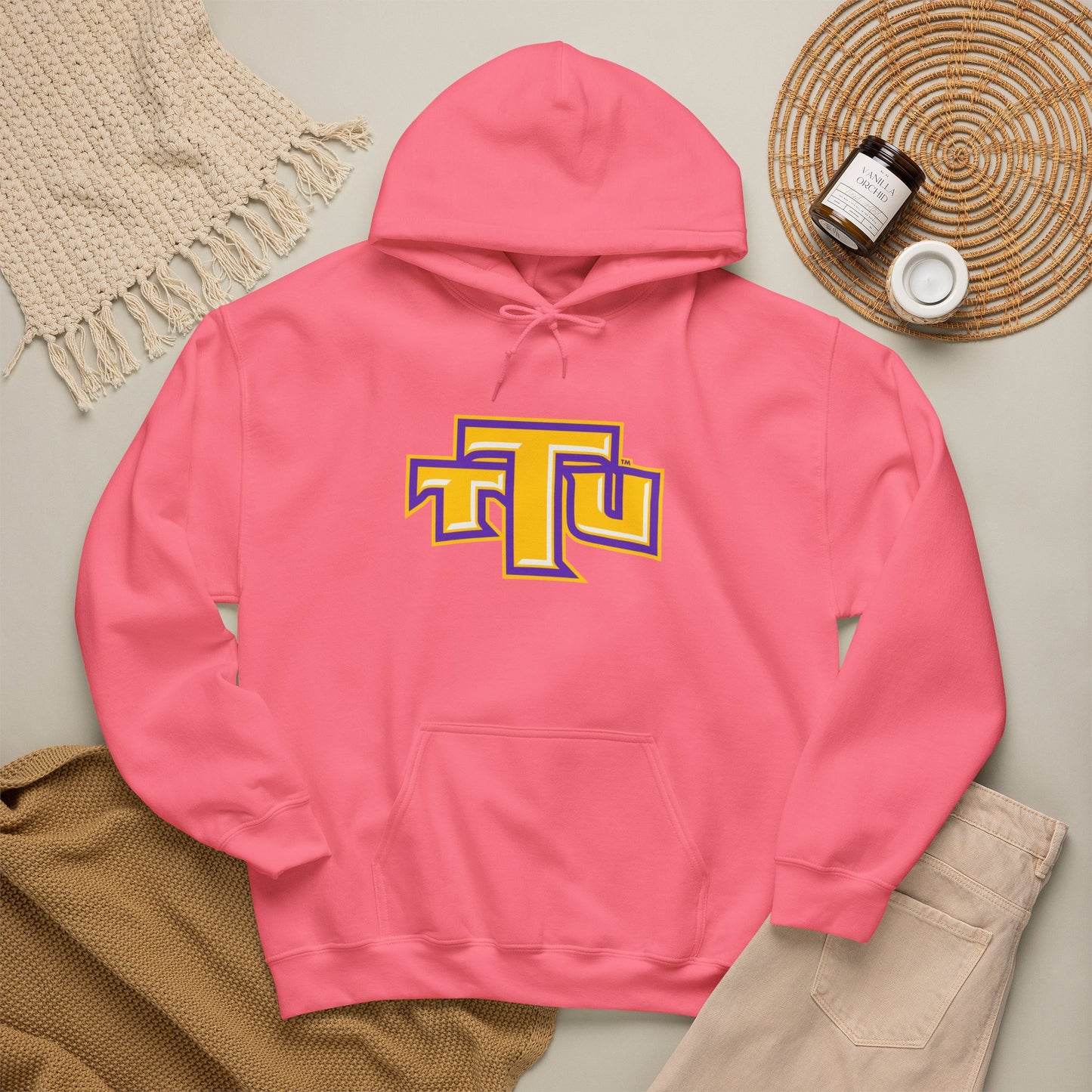 Pink School Logo Hoodie — Retro TTU Initials Pullover