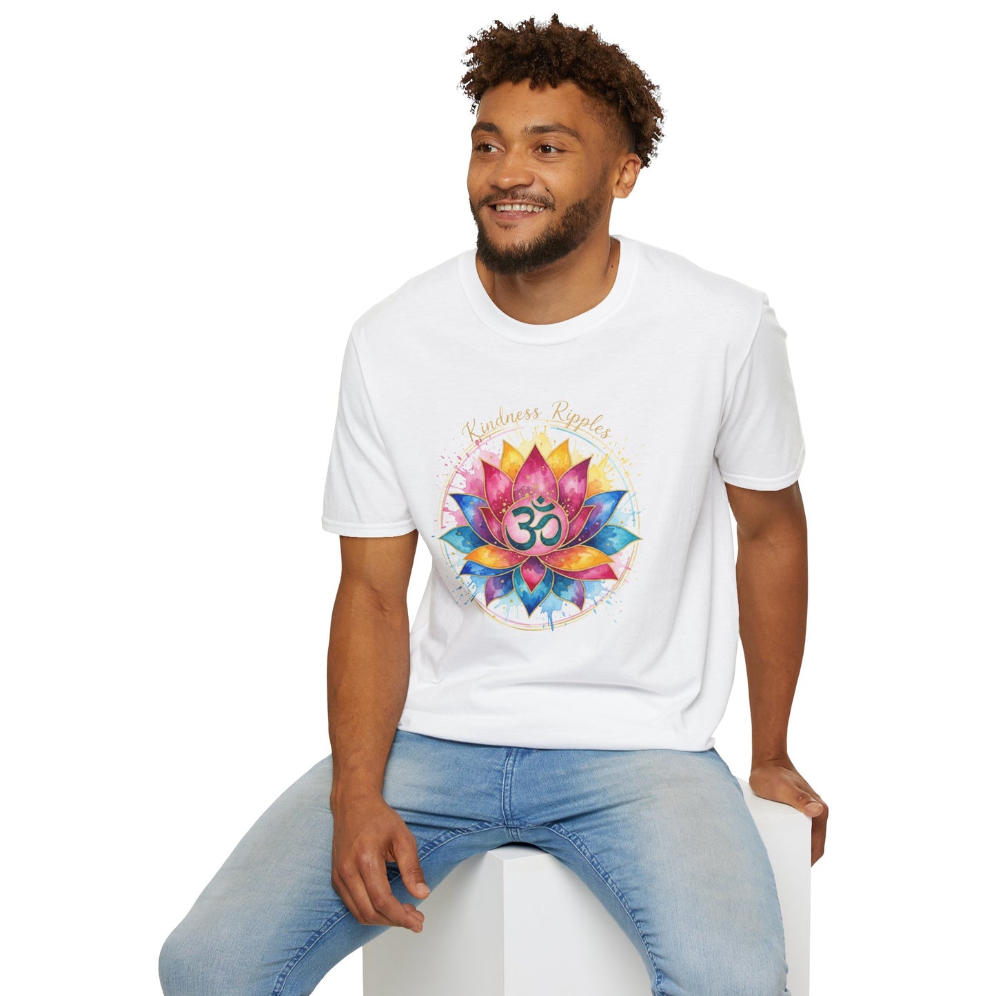 Spiritual Lotus Flower T-Shirt - Unisex Softstyle Tee with OM Design