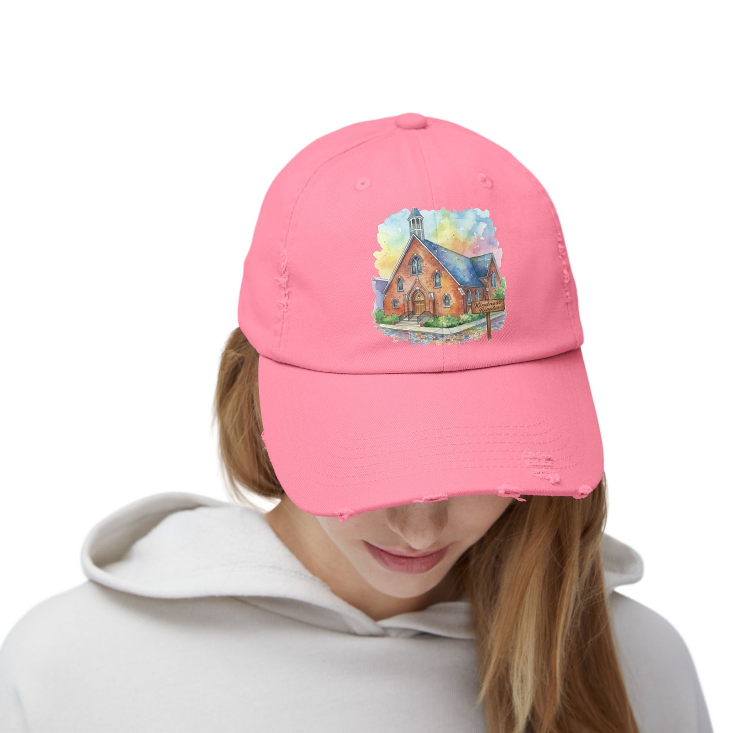 Distressed Cap with Watercolor Church Illustration -- Pays Homage to the Amazing St. William Community