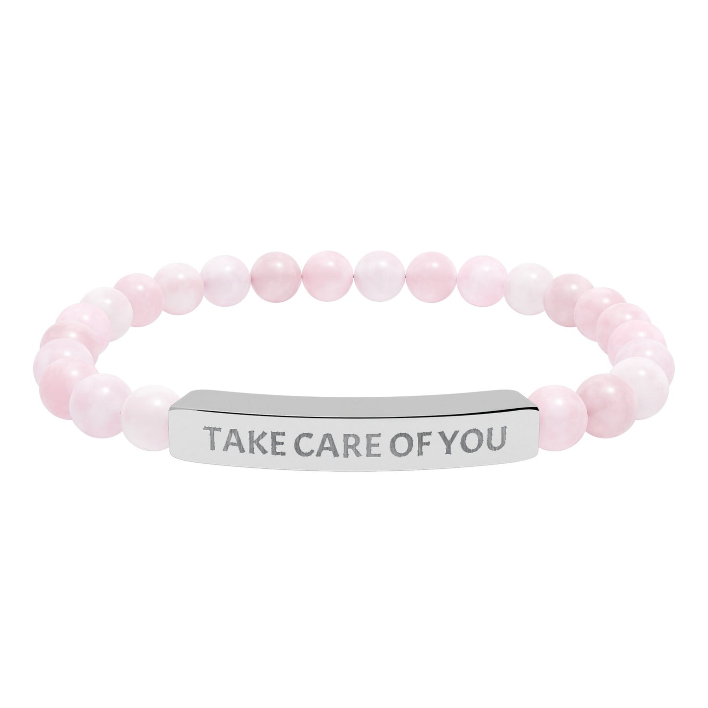 Take Care of You Natural Stone Stretch Bar Bracelet — Engraved Self-Care Jewelry