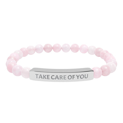 Take Care of You Natural Stone Stretch Bar Bracelet — Engraved Self-Care Jewelry