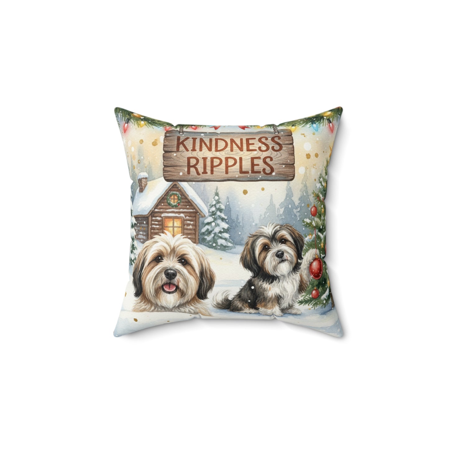 Tibetan Terriers Christmas Pillow – Holiday Tree & Gifts Decorative Throw Pillow