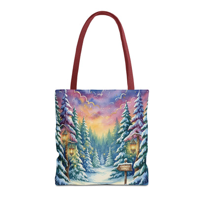 Enchanting Watercolor Winter Wonderland Tote Bag - Festive Holiday Gift & Everyday Carryall | 3 Sizes, Custom Handles