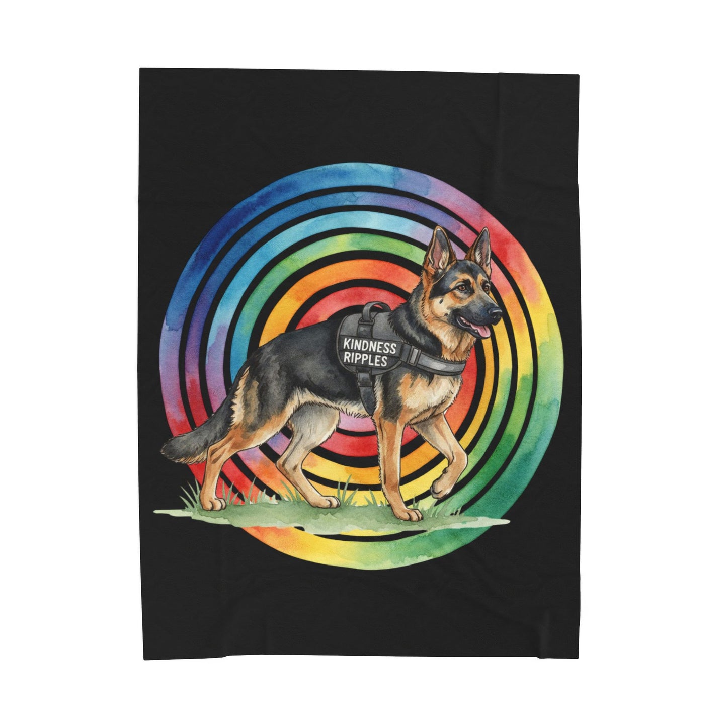 Velveteen Plush Blanket — German Shepherd "Kindness Ripples" Rainbow Throw