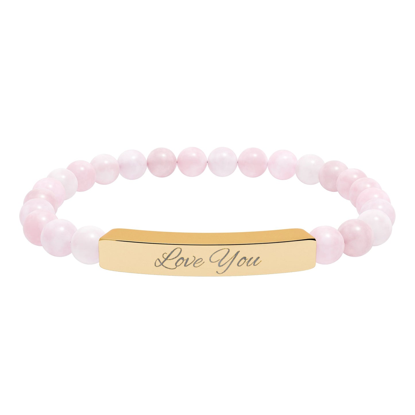 Engraved Natural Stone Bar Bracelet — "Love You" Stretch Beaded Bracelet