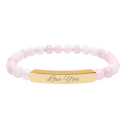 Engraved Natural Stone Bar Bracelet — "Love You" Stretch Beaded Bracelet