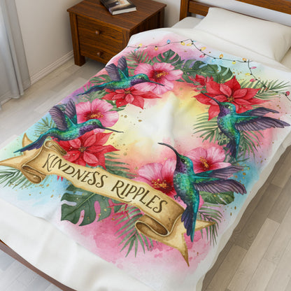 Tropical Hummingbird Velveteen Plush Blanket - Kindness Ripples Design