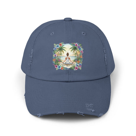 The Rachel - Zen-Inspired Unisex Distressed Cap with Tropical Meditation Design