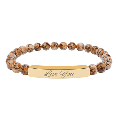 Engraved Natural Stone Bar Bracelet — "Love You" Stretch Beaded Bracelet