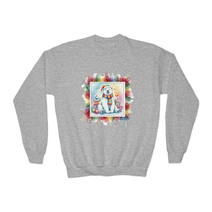 Festive Polar Bear Youth Crewneck Sweatshirt