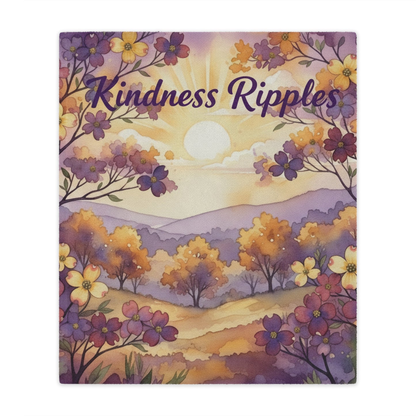 Minky Kindness Ripples Blanket - Cozy Floral Throw for Comfort and Warmth, Purple and Gold, Cookeville, TN, Dogwoods, Sunrise
