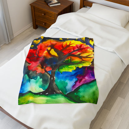 The "Tree of Hope" Velveteen Plush Blanket - Cozy Throw for Fall, Home Decor, Warm Gift, Snuggle Time, Autumn Festival