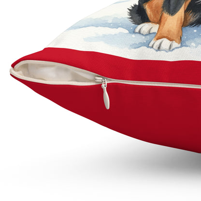 Bernese Mountain Dog Christmas Pillow – Holiday Tree & Gifts Decorative Throw Pillow