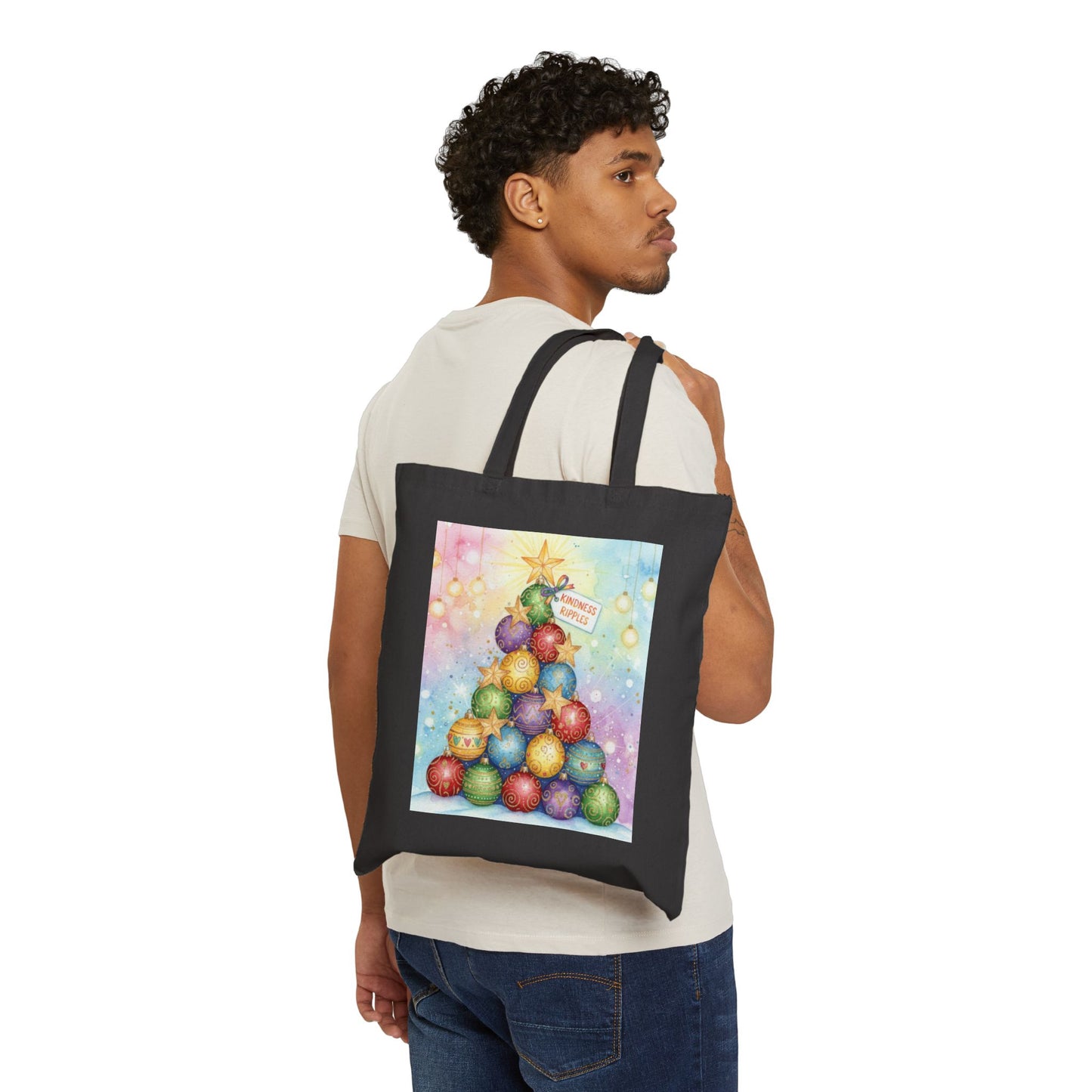 Christmas Ornament Tote Bag - Festive Cotton Canvas Carrier