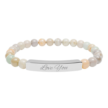 Engraved Natural Stone Bar Bracelet — "Love You" Stretch Beaded Bracelet