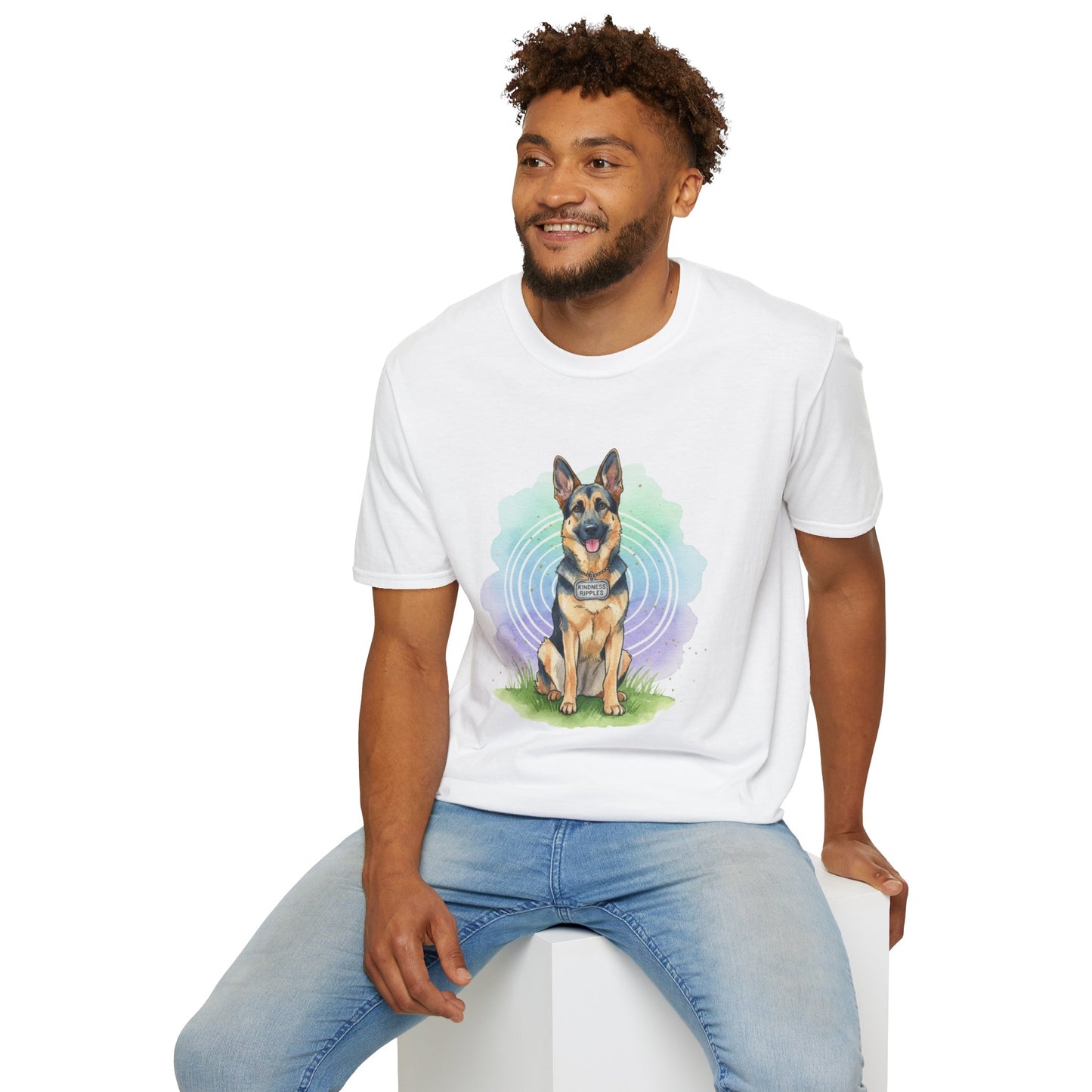 German Shepherd Graphic T‑Shirt — Cute Sitting Dog Art Tee - Kindness Ripples
