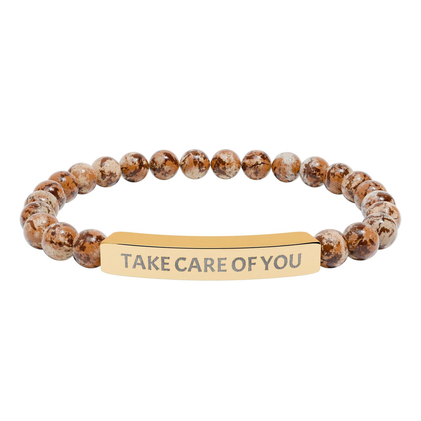 Take Care of You Natural Stone Stretch Bar Bracelet — Engraved Self-Care Jewelry