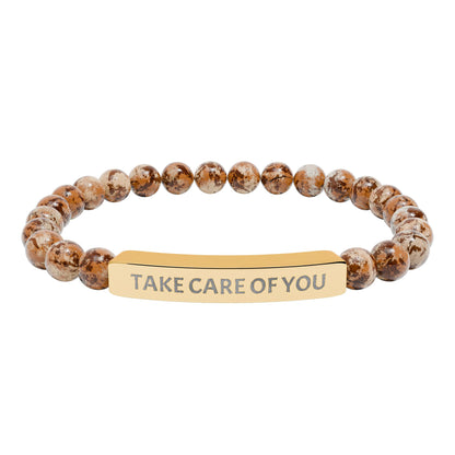 Take Care of You Natural Stone Stretch Bar Bracelet — Engraved Self-Care Jewelry