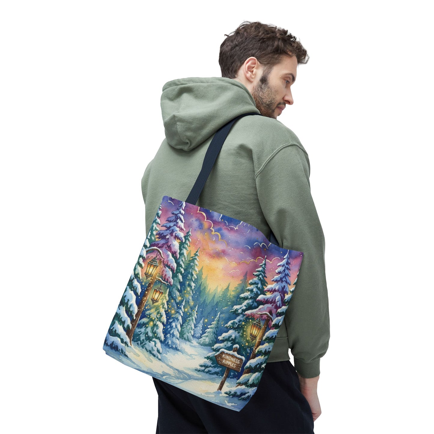 Enchanting Watercolor Winter Wonderland Tote Bag - Festive Holiday Gift & Everyday Carryall | 3 Sizes, Custom Handles