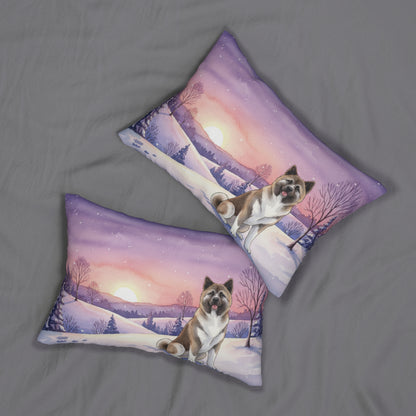 Akita Winter Sunset Lumbar Pillow — Dog Lover Decorative Throw Pillow