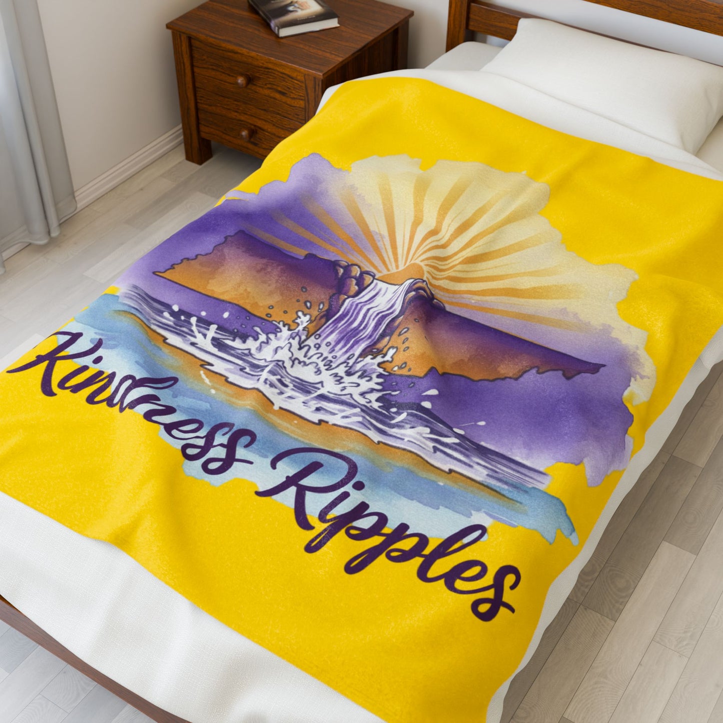 Gold Kindness Ripples Velveteen Plush Blanket - Cozy Throw for Relaxation and Comfort, Cookeville, TN, Waterfall Capital of the World