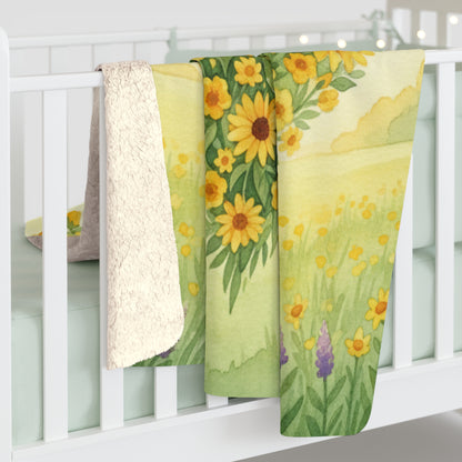 Heart of Sunshine Field of Flowers Sherpa Blanket