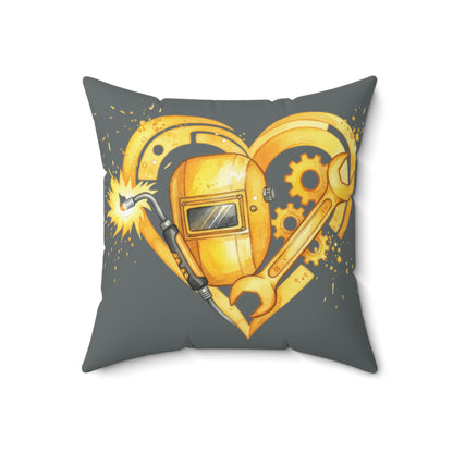Golden Trades Heart: Welder's Love-Hands-On Heart Watercolor Design Square Pillow