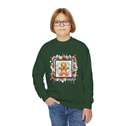 Cute Gingerbread Youth Crewneck Sweatshirt for Holiday Cheer