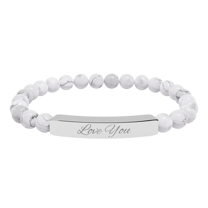 Engraved Natural Stone Bar Bracelet — "Love You" Stretch Beaded Bracelet