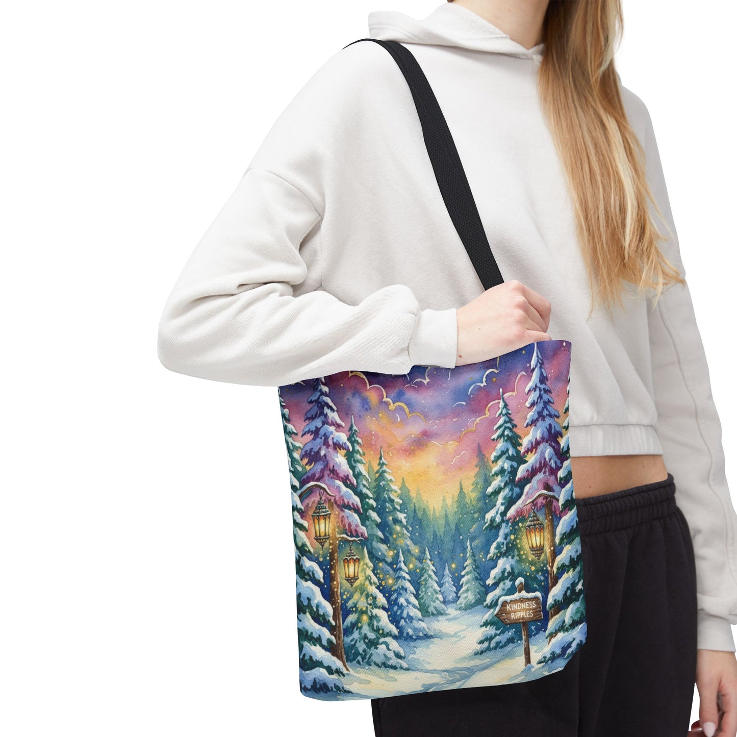 Enchanting Watercolor Winter Wonderland Tote Bag - Festive Holiday Gift & Everyday Carryall | 3 Sizes, Custom Handles