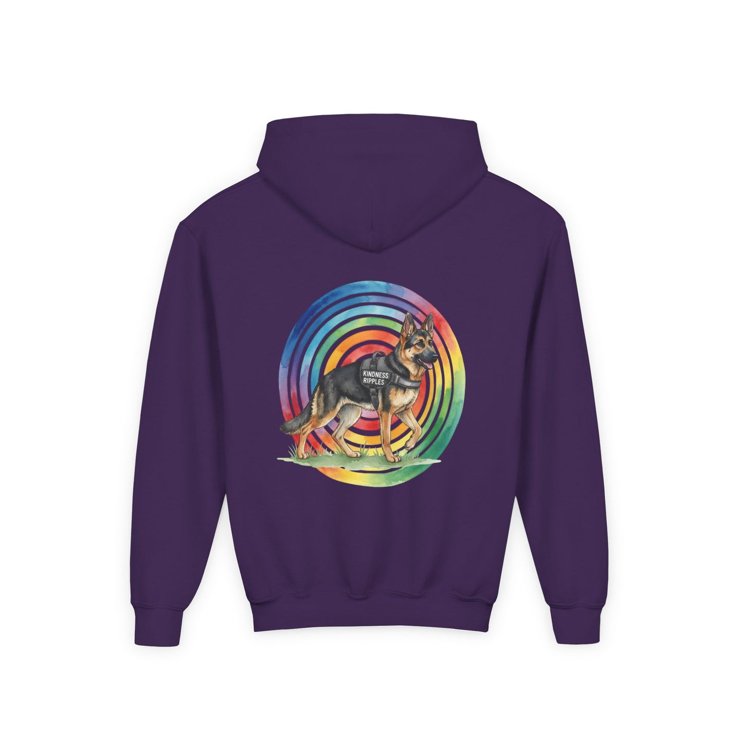 Youth Hoodie — Rainbow Paw & German Shepherd Graphic - Kindness Ripples