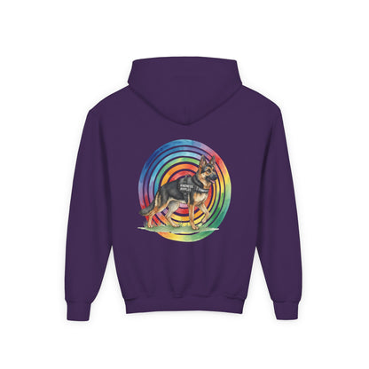 Youth Hoodie — Rainbow Paw & German Shepherd Graphic - Kindness Ripples