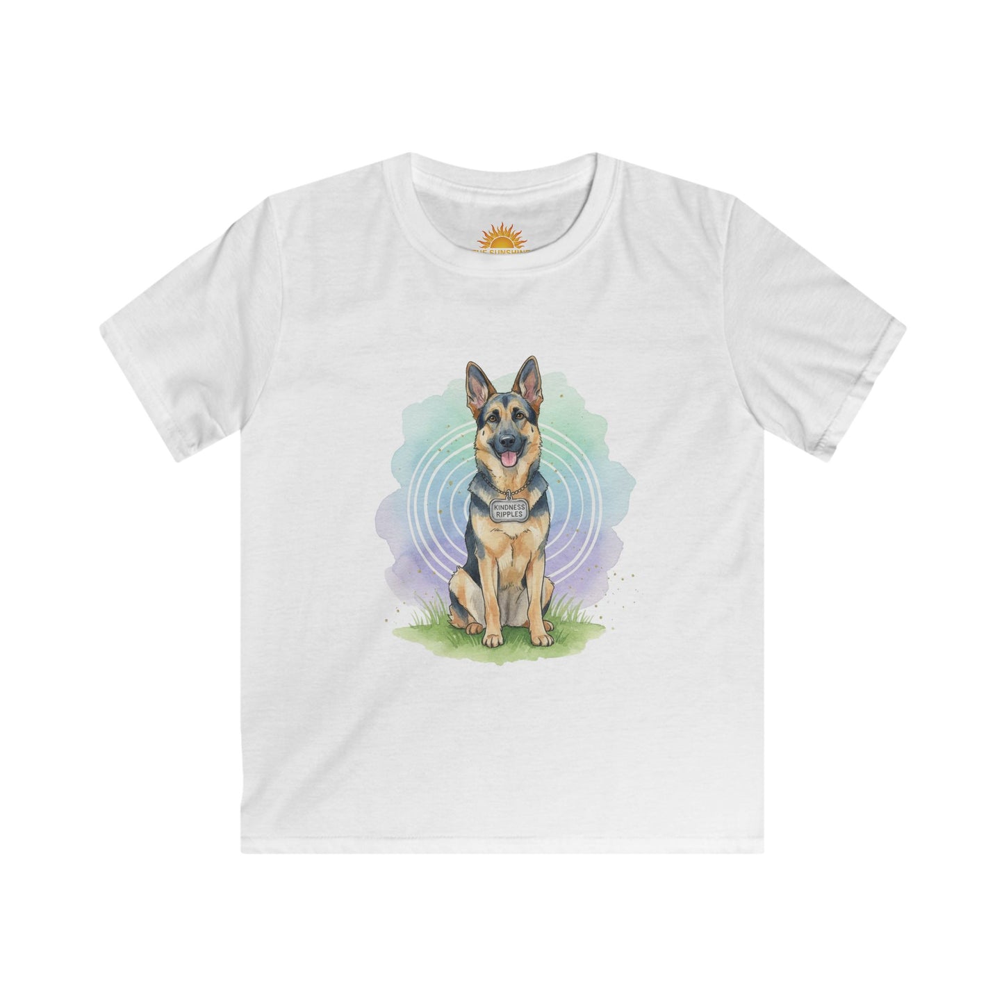 German Shepherd Kids T‑Shirt — Cute Sitting Dog Illustration Tee - Kindness Ripples