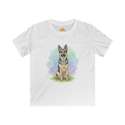 German Shepherd Kids T‑Shirt — Cute Sitting Dog Illustration Tee - Kindness Ripples