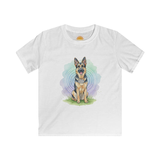 German Shepherd Kids T‑Shirt — Cute Sitting Dog Illustration Tee - Kindness Ripples