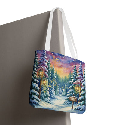 Enchanting Watercolor Winter Wonderland Tote Bag - Festive Holiday Gift & Everyday Carryall | 3 Sizes, Custom Handles