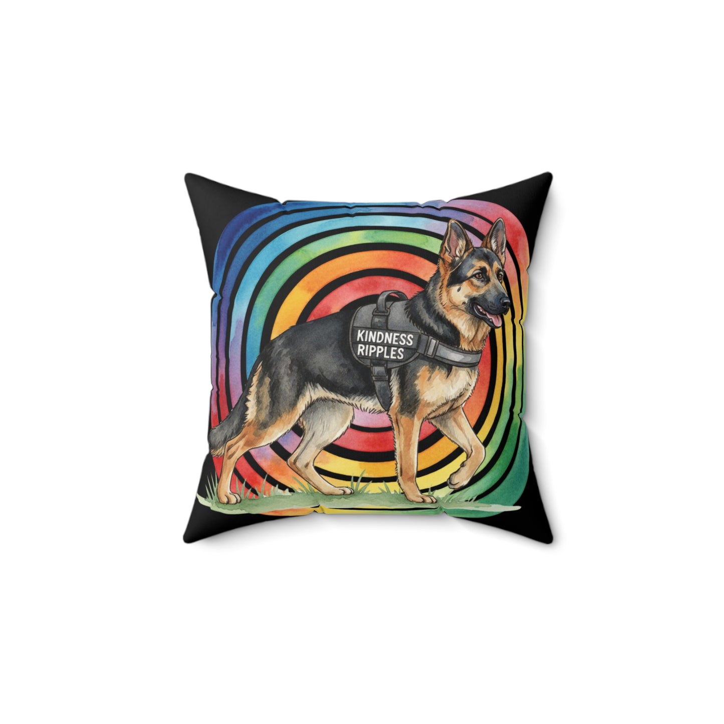 Kindness Ripples German Shepherd Pillow — Rainbow Retro Decorative Pillow