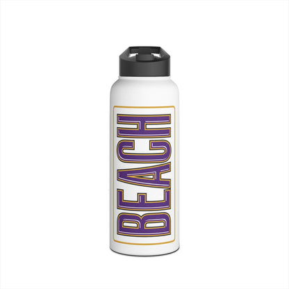 Beach Stainless Steel Water Bottle — Vertical Purple & Gold 'BEACH' Travel Bottle