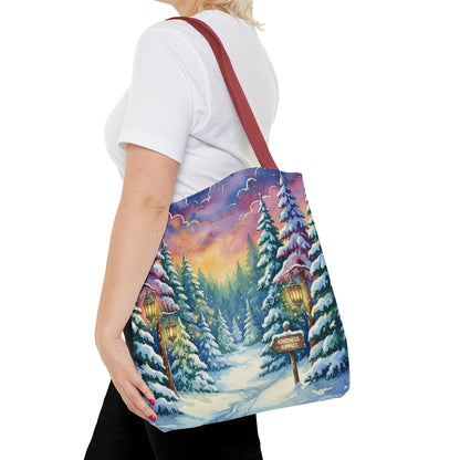 Enchanting Watercolor Winter Wonderland Tote Bag - Festive Holiday Gift & Everyday Carryall | 3 Sizes, Custom Handles