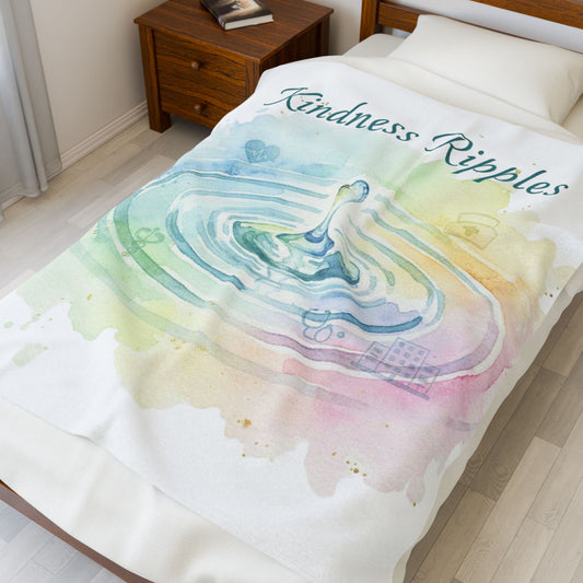 Kindness Ripples Velveteen Plush Blanket - Cozy Watercolor Throw
